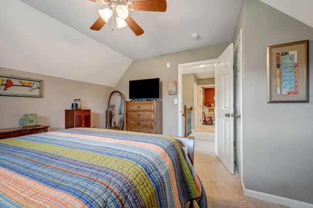80 Latimer Cemetery Ln, Waverly, TN 37185 - carpeted bedroom featuring attic access, ceiling fan, lofted ceiling, and baseboards