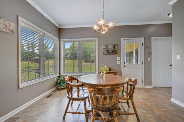 80 Latimer Cemetery Ln, Waverly, TN 37185 - tiled dining area featuring crown molding, a chandelier, and baseboards