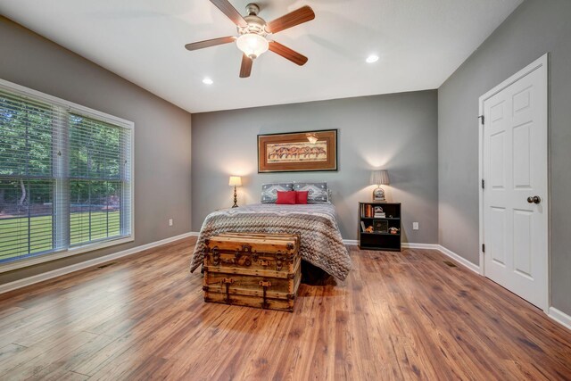 80 Latimer Cemetery Ln, Waverly, TN 37185 - bedroom featuring wood finished floors, baseboards, recessed lighting, and ceiling fan