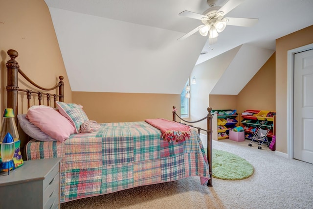 80 Latimer Cemetery Ln, Waverly, TN 37185 - bedroom with carpet flooring, vaulted ceiling, a ceiling fan, and baseboards