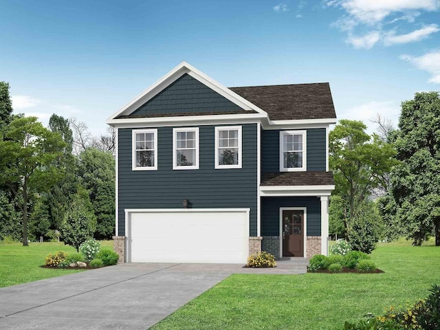 2278 Sutton Dr, White House, TN 37188 - view of front facade with a front lawn, a shingled roof, concrete driveway, a garage, and stone siding