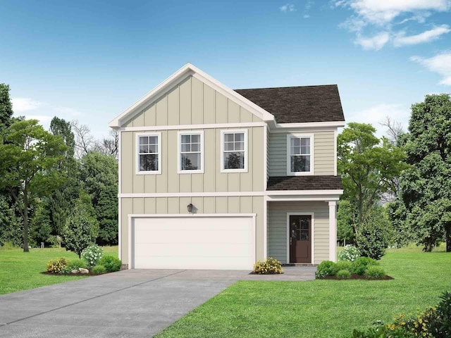 2278 Sutton Dr, White House, TN 37188 - view of front of property featuring a shingled roof, board and batten siding, a front lawn, and concrete driveway
