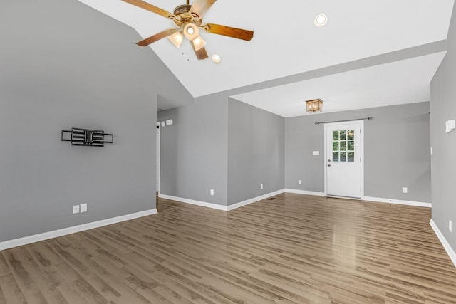1435 Silver Creek Rd, Lewisburg, TN 37091 - empty room featuring a ceiling fan, wood finished floors, baseboards, and high vaulted ceiling