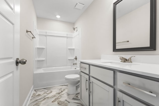 231 Donegal Dr, Clarksville, TN 37042 - full bath with vanity, toilet, marble look tiles, bathtub / shower combination, and recessed lighting