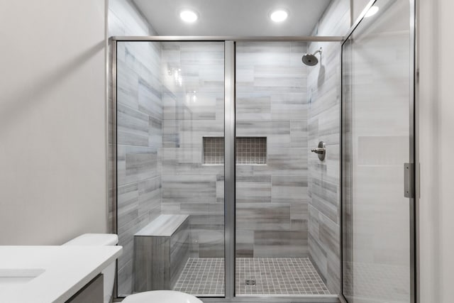 1013 Cherry Acres Dr, Clarksville, TN 37042 - full bathroom featuring vanity, recessed lighting, a stall shower, and toilet