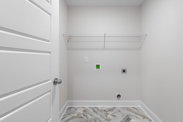 1013 Cherry Acres Dr, Clarksville, TN 37042 - washroom with electric dryer hookup, hookup for a washing machine, light marble finish flooring, and baseboards