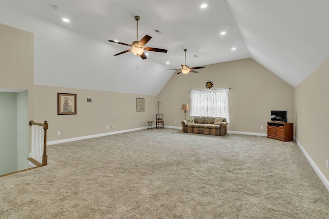 1006 Twilight Dr, Castalian Springs, TN 37031 - bonus room featuring a ceiling fan, carpet floors, vaulted ceiling, recessed lighting, and baseboards