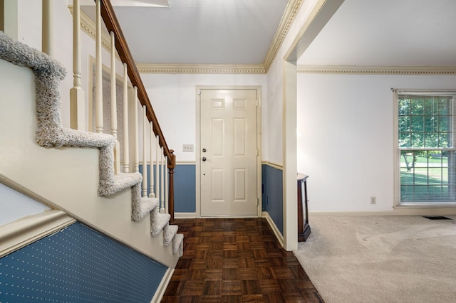 412 Benton Ln, Franklin, TN 37067 - foyer entrance featuring ornamental molding, stairway, and baseboards