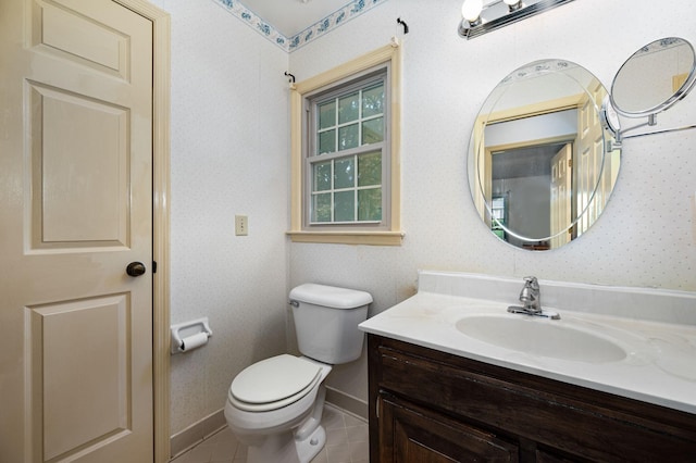 412 Benton Ln, Franklin, TN 37067 - half bath featuring vanity, toilet, wallpapered walls, and baseboards