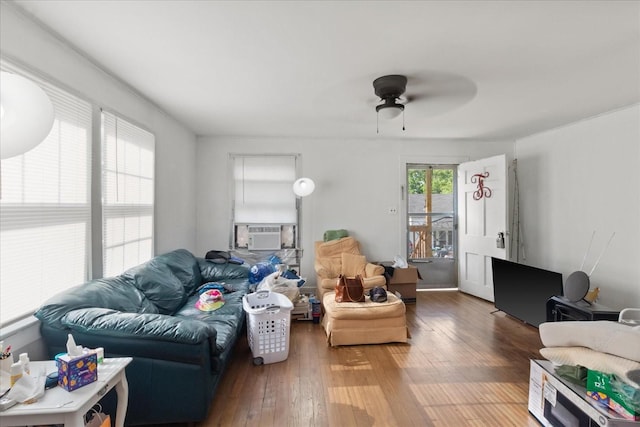 525 Maple St, Lewisburg, TN 37091 - living room featuring ceiling fan, hardwood / wood-style flooring, and cooling unit
