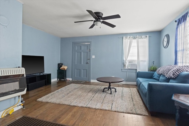 525 Maple St, Lewisburg, TN 37091 - living area with wood finished floors, a ceiling fan, and baseboards