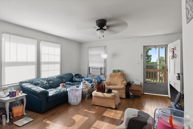 525 Maple St, Lewisburg, TN 37091 - living area with hardwood / wood-style floors, a ceiling fan, and cooling unit