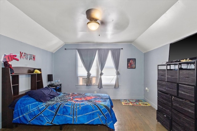 525 Maple St, Lewisburg, TN 37091 - bedroom with wood finished floors, lofted ceiling, baseboards, and ceiling fan