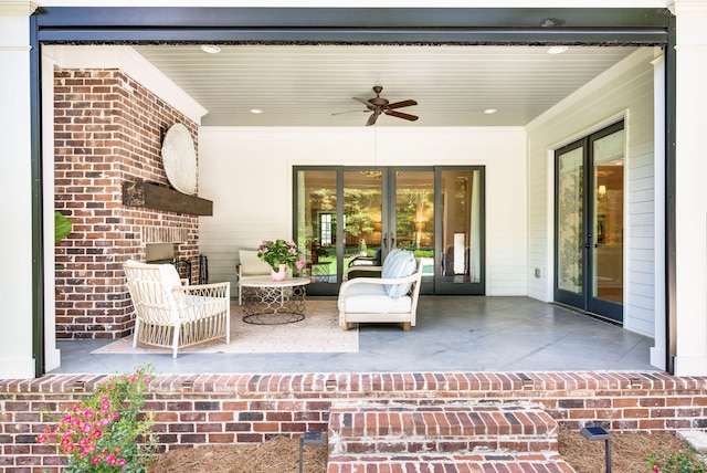 6690 Hastings Ln, Franklin, TN 37069 - view of patio featuring french doors, ceiling fan, and an outdoor hangout area