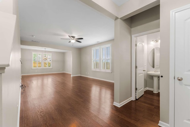 1205 Riverbirch Way, Hermitage, TN 37076 - unfurnished living room with healthy amount of natural light, ceiling fan, wood finished floors, and baseboards