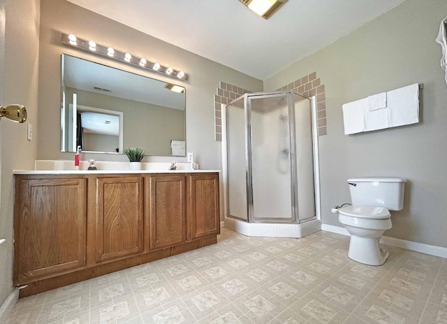 305 Wildwood Dr, Smyrna, TN 37167 - bathroom featuring toilet, double vanity, a shower stall, and baseboards