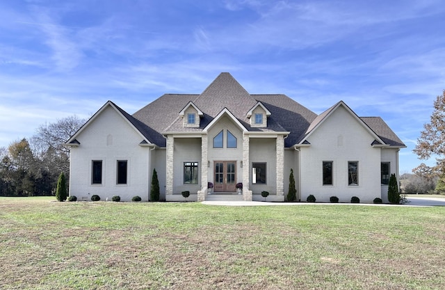 1465 Smith Rd, Lebanon, TN 37087 - view of front of house featuring a front lawn, brick siding, french doors, and roof with shingles