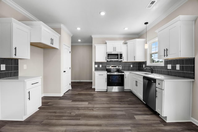 2578 Rafiki Dr, Clarksville, TN 37042 - kitchen with stainless steel appliances, recessed lighting, tasteful backsplash, baseboards, and crown molding