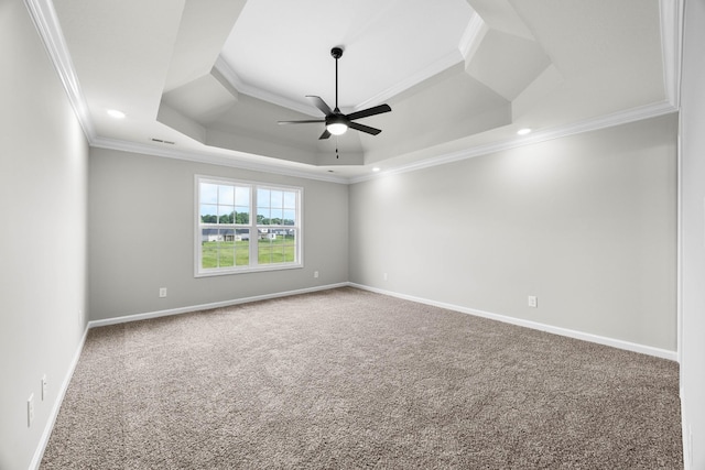 2578 Rafiki Dr, Clarksville, TN 37042 - carpeted empty room with a tray ceiling, a ceiling fan, ornamental molding, recessed lighting, and baseboards