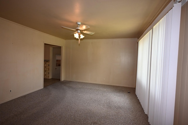 148 W Fourth Ave, Lobelville, TN 37097 - unfurnished room featuring carpet floors, a ceiling fan, baseboards, and ornamental molding
