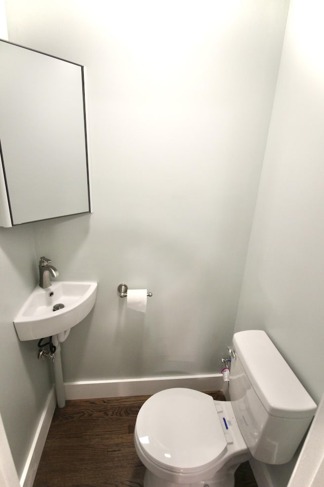762 Austin Bottom Rd, Baxter, TN 38544 - bathroom featuring toilet, wood finished floors, baseboards, and a sink
