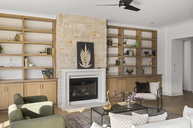 1601 S Observatory Dr Unit C, Nashville, TN 37215 - living area with ceiling fan, a fireplace, wood finished floors, and baseboards