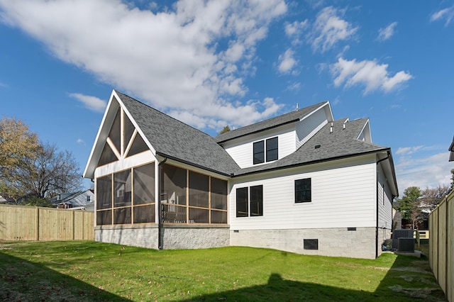 1601 S Observatory Dr Unit C, Nashville, TN 37215 - rear view of property featuring a sunroom, central air condition unit, a shingled roof, and crawl space