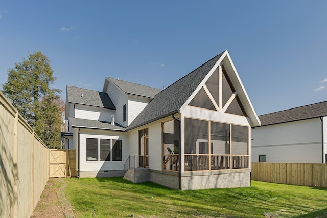 1601 S Observatory Dr Unit C, Nashville, TN 37215 - rear view of property with a sunroom, roof with shingles, crawl space, and a gate