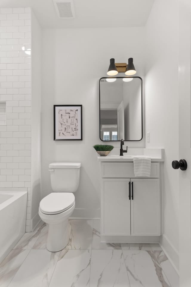 1330 Mcalpine Ave, Nashville, TN 37216 - full bath featuring vanity, baseboards, marble finish floors, and toilet