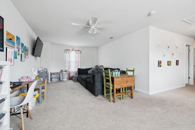 390 Owl Dr, Lebanon, TN 37087 - living room featuring carpet, ceiling fan, an office area, and baseboards