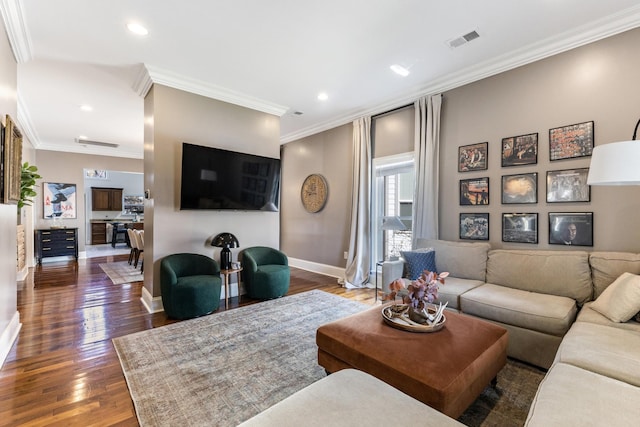 311 Grace St, Nashville, TN 37207 - living room with crown molding, baseboards, hardwood / wood-style floors, and recessed lighting