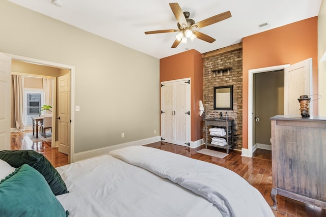 311 Grace St, Nashville, TN 37207 - bedroom featuring baseboards, dark wood-type flooring, and ceiling fan