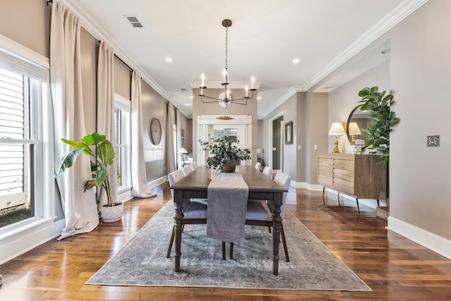 311 Grace St, Nashville, TN 37207 - dining area with a chandelier, plenty of natural light, wood finished floors, ornamental molding, and recessed lighting