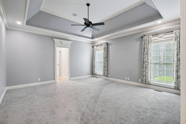 3334 Granite Springs Way, Murfreesboro, TN 37130 - spare room featuring a raised ceiling, carpet floors, baseboards, ceiling fan, and crown molding