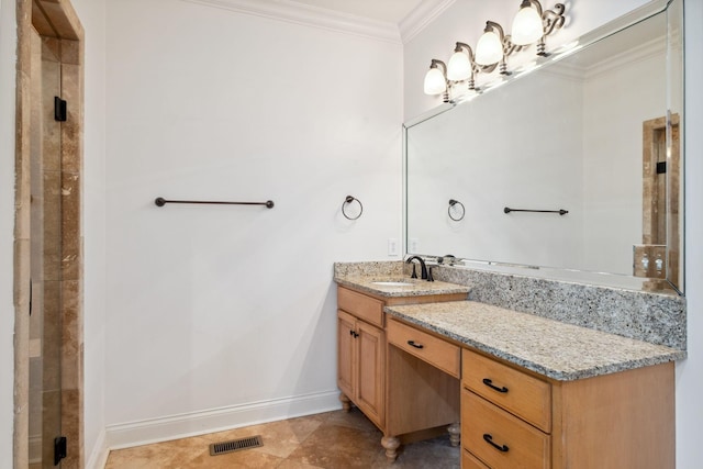 3334 Granite Springs Way, Murfreesboro, TN 37130 - full bath featuring vanity, crown molding, baseboards, a tile shower, and tile patterned flooring