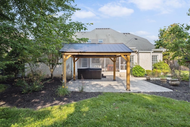 3334 Granite Springs Way, Murfreesboro, TN 37130 - back of property featuring a hot tub, a patio area, a gazebo, and metal roof