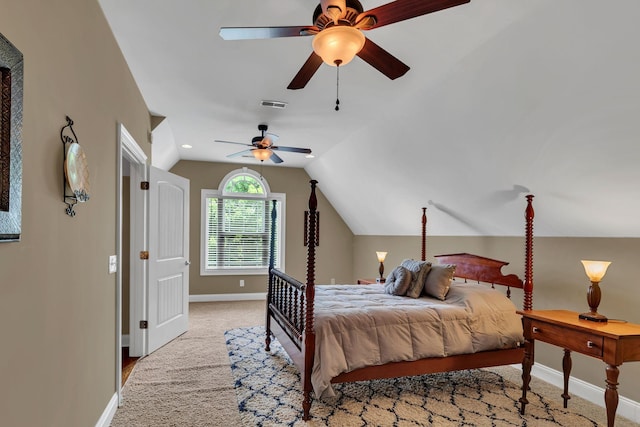 525 Amberly St, Murfreesboro, TN 37129 - bedroom featuring baseboards, carpet flooring, vaulted ceiling, and ceiling fan