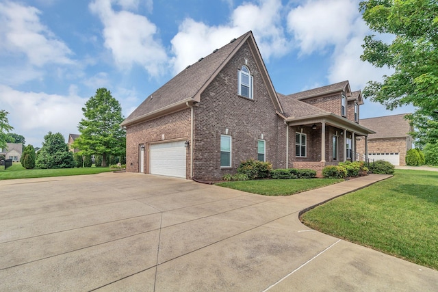 525 Amberly St, Murfreesboro, TN 37129 - view of side of property featuring brick siding, a yard, a garage, concrete driveway, and roof with shingles