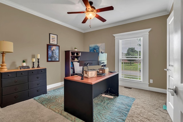 525 Amberly St, Murfreesboro, TN 37129 - office space with light carpet, a ceiling fan, baseboards, and crown molding