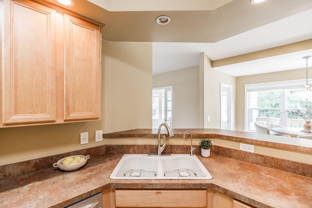 3505 Grove Park Dr, College Grove, TN 37046 - kitchen featuring light brown cabinetry, a sink, and recessed lighting