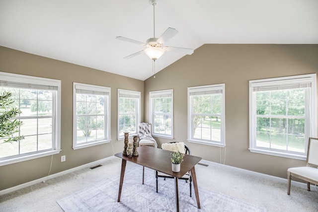 3505 Grove Park Dr, College Grove, TN 37046 - office area with a ceiling fan, plenty of natural light, light carpet, and lofted ceiling