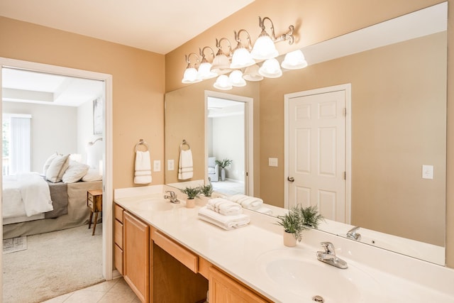 3505 Grove Park Dr, College Grove, TN 37046 - bathroom featuring ensuite bathroom, double vanity, tile patterned flooring, and a chandelier