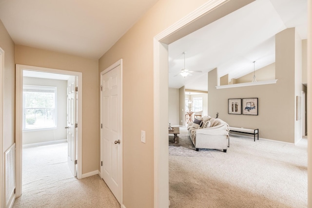 3505 Grove Park Dr, College Grove, TN 37046 - hall with carpet, baseboards, and vaulted ceiling