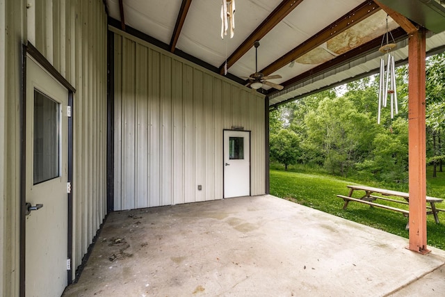 3505 Grove Park Dr, College Grove, TN 37046 - view of patio with ceiling fan and view of wooded area