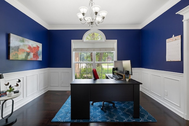 4702 Garcia Blvd, Murfreesboro, TN 37128 - office space with a chandelier, a wainscoted wall, dark wood-type flooring, ornamental molding, and a decorative wall