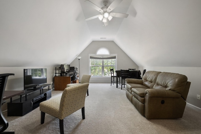 4702 Garcia Blvd, Murfreesboro, TN 37128 - carpeted living room featuring an office area, lofted ceiling, and a ceiling fan