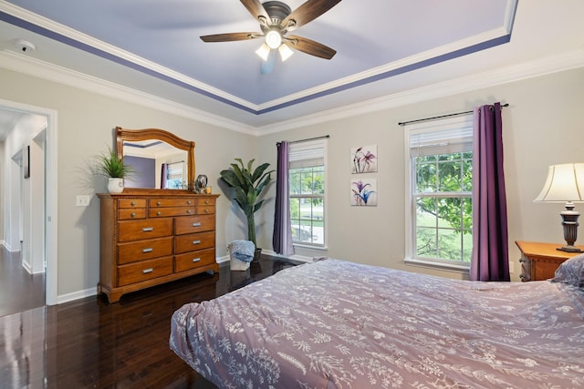 4702 Garcia Blvd, Murfreesboro, TN 37128 - bedroom with a raised ceiling, wood-type flooring, ornamental molding, baseboards, and ceiling fan