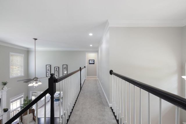 4702 Garcia Blvd, Murfreesboro, TN 37128 - hall featuring ornamental molding, carpet flooring, recessed lighting, an upstairs landing, and baseboards