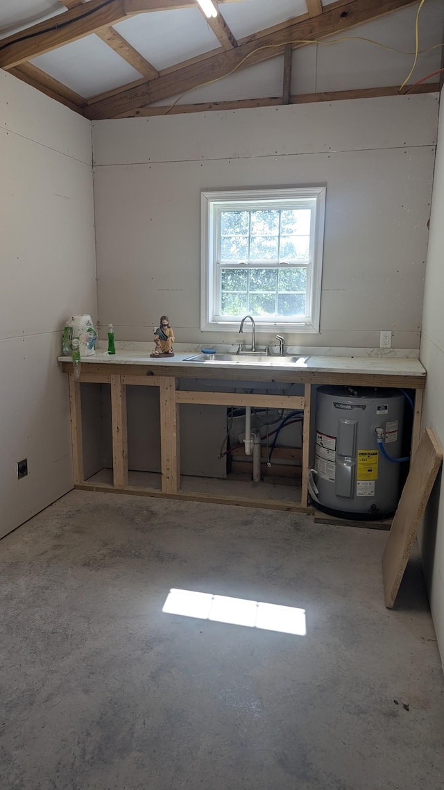 171 Ashmore Rd, Summertown, TN 38483 - misc room with water heater, a sink, and concrete floors