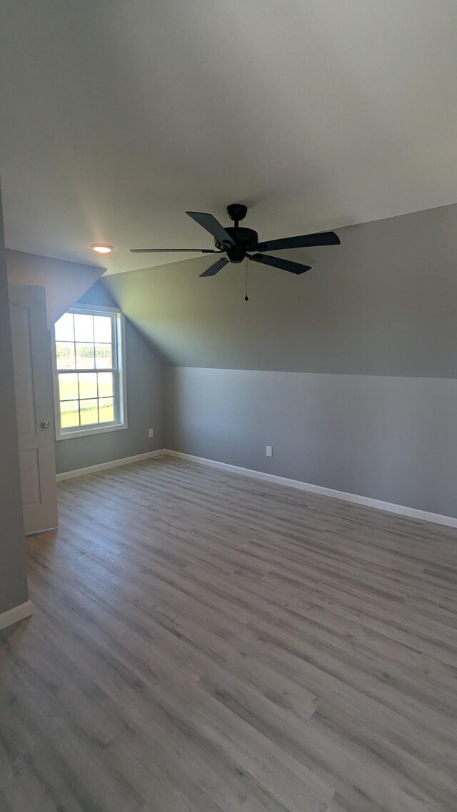 171 Ashmore Rd, Summertown, TN 38483 - empty room featuring vaulted ceiling, baseboards, wood finished floors, and a ceiling fan